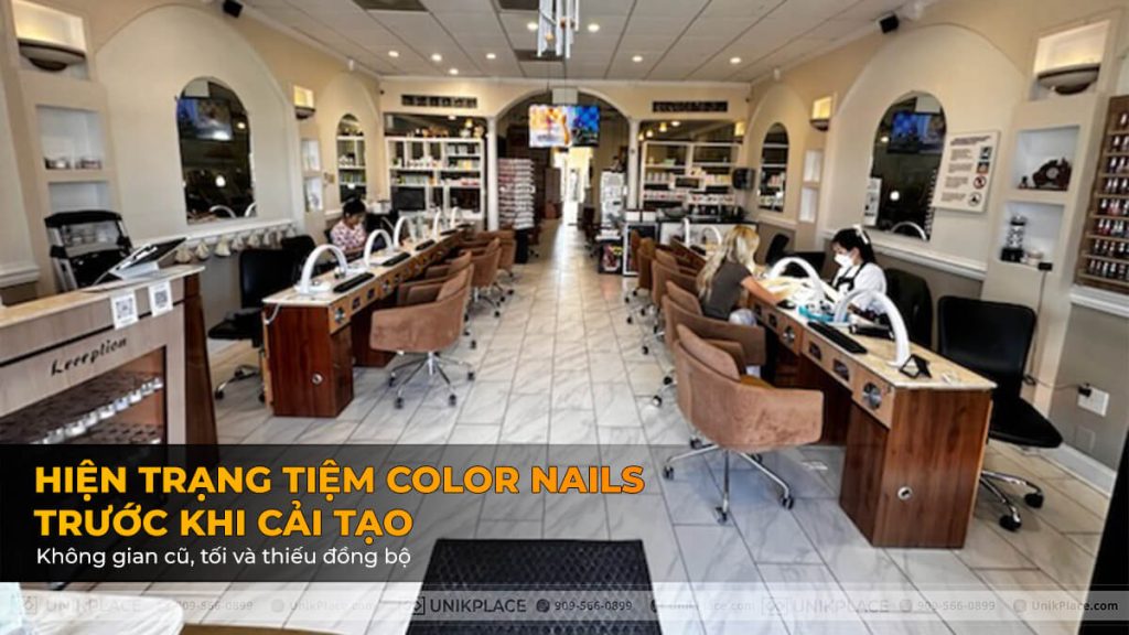 Before-renovation photo: Color Nails with its old layout, mismatched interior, and poorly managed lighting.